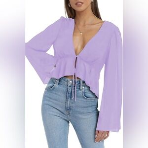 Lavender Tie Front Blouse